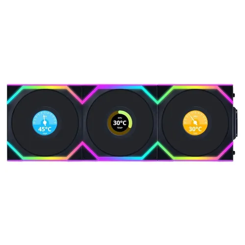 LIAN LI UNI FAN SL Wireless LCD Reverse Blade 120mm ARGB Case Fans with 1.6” LCD Screen (3 Pack) - Black