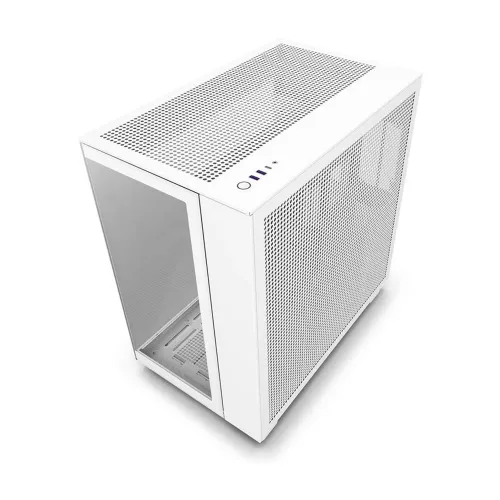 NZXT H9 Flow Dual Chamber Mid Tower Two Panel Front & Left Side Tempered Glass Case with 4 Non RGB Fans - White